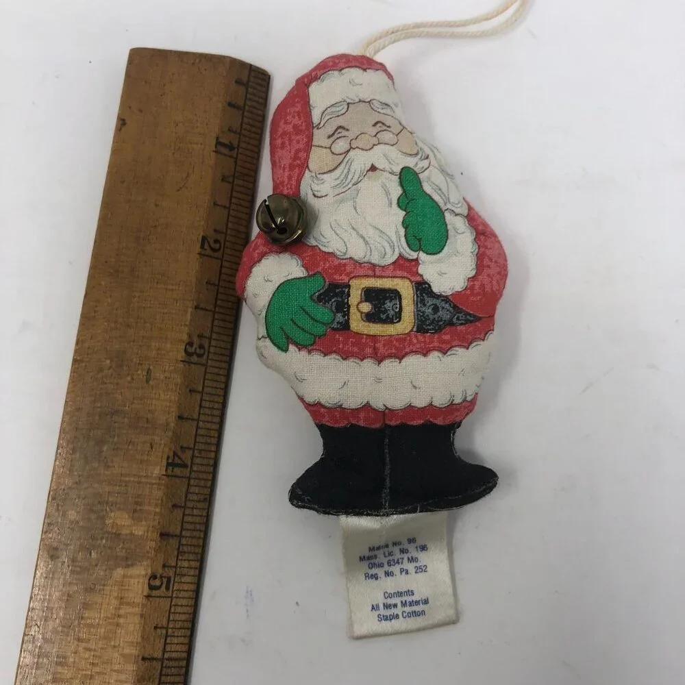 Vintage Hallmark Santa Claus Hanging Ornament Bell Red White Staple Cotton
